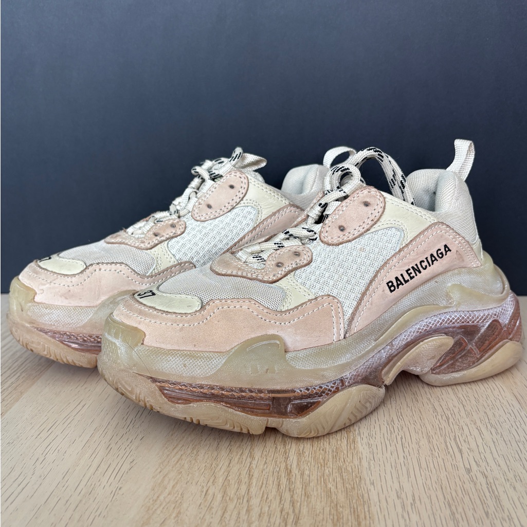 Balenciaga Cream Beige Blush Chunky Lace-Up Sneakers